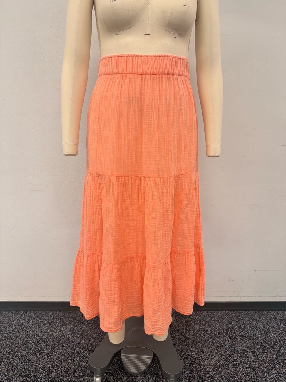 Wonderly Coral Peach Tiered Maxi Skirt